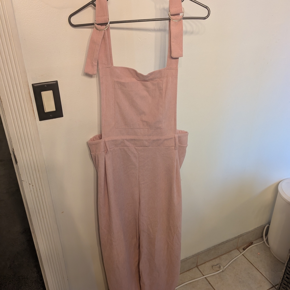 Pink Corduroy Wide-Leg Overalls Large